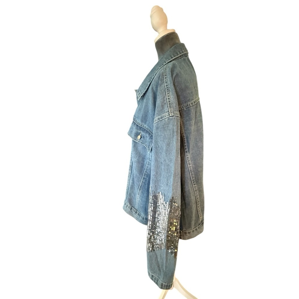 SHEIN Denim Jacket with Sparkling Silver Sleeves - Picture 9 of 13
